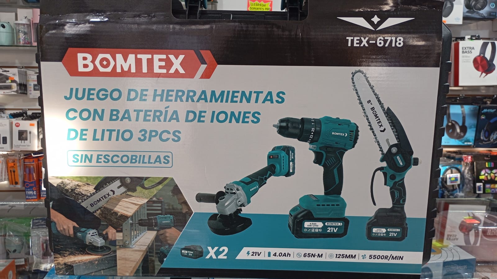 kit amoladora angular+taladro+motosierra pequeña. tex6718